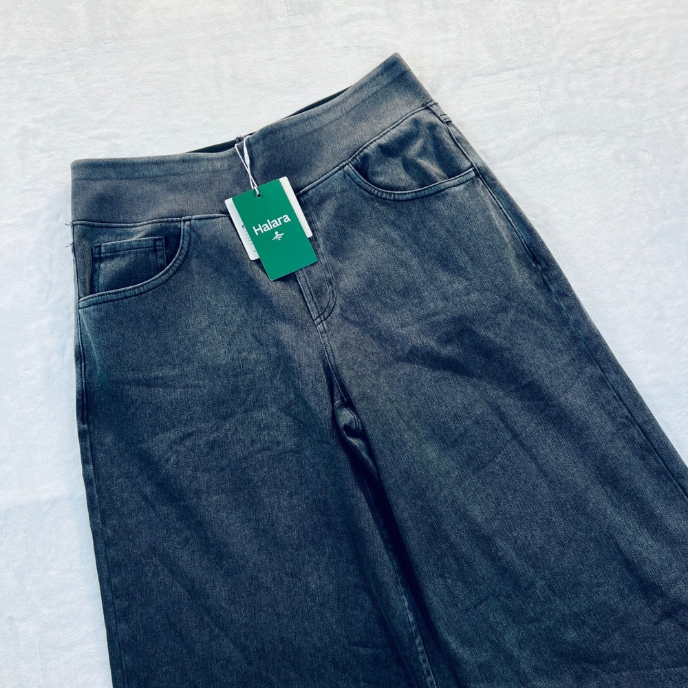 Halara Flex Denim Jeans Wide Leg Pants Grey Faded Wash Size Medium Petite